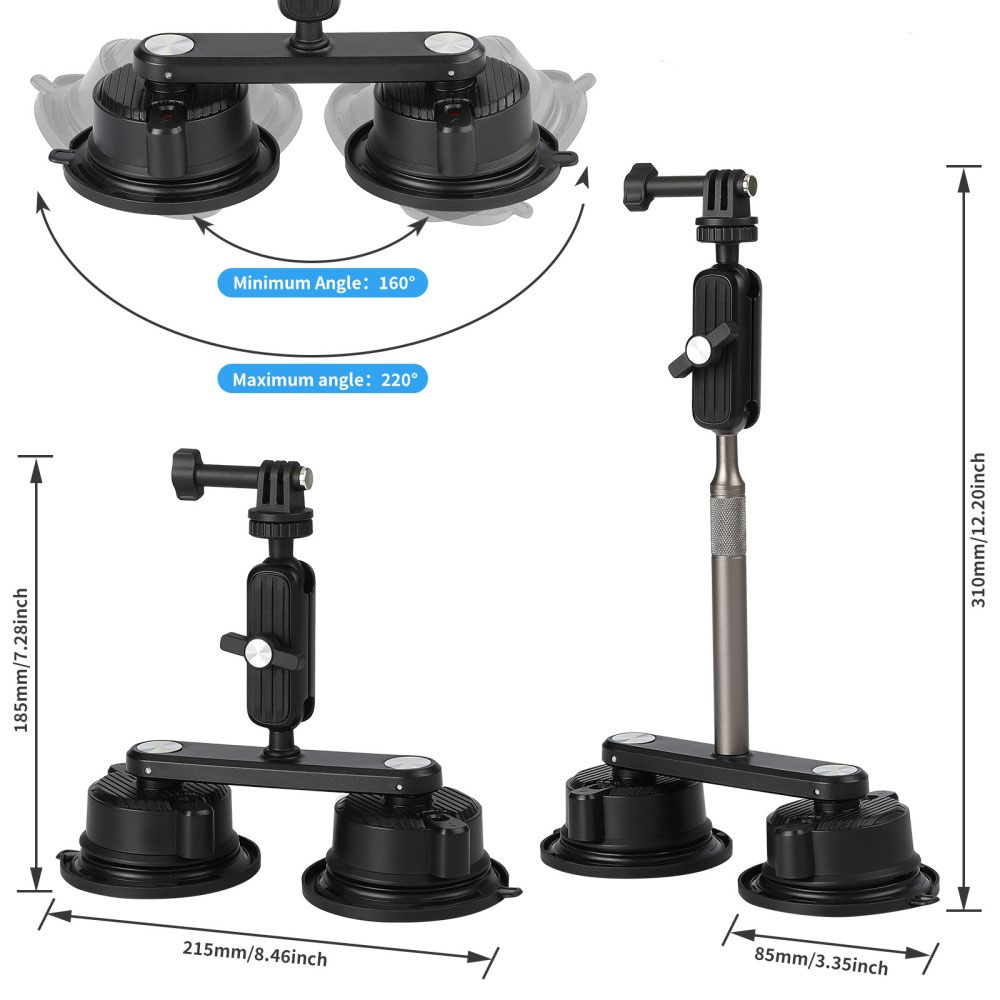Auto KFZ Kamera Dual Saugnapfhalterung   Stativ Adapter für DSLR Kamera / GoPro / Insta360 mit 1/4