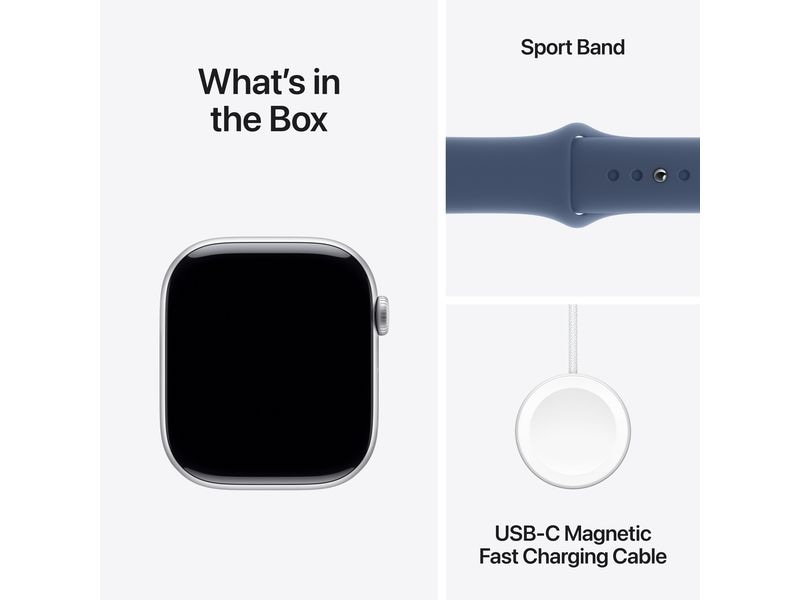 Apple Watch Series 10 46 mm Alu Silber Sport Denim M/L Eine glatte Zehn