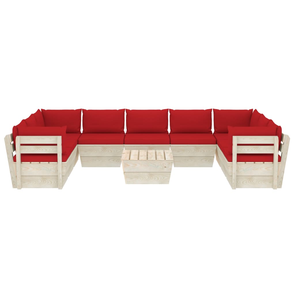 Salon de jardin meuble d'extérieur ensemble de mobilier palette 10 pièces avec coussins épicéa imprégné