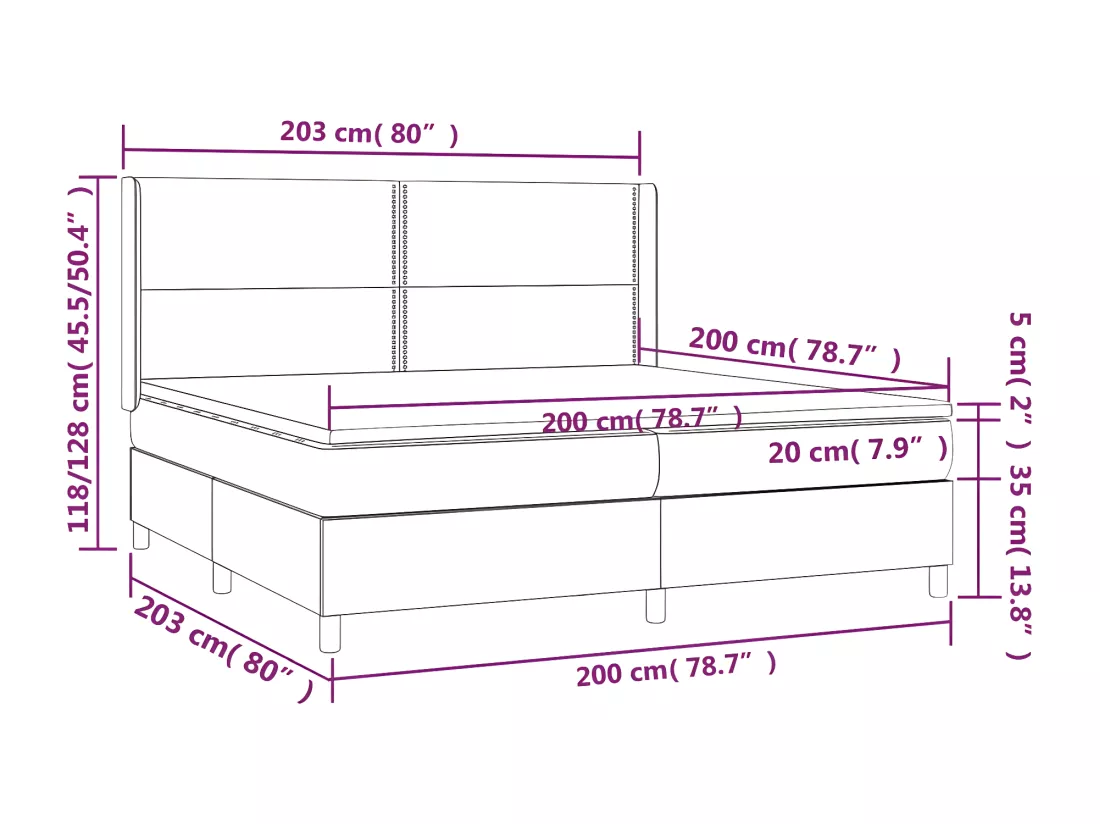 Sommier tapissier et matelas et LED Taupe 200x200 cm Tissu