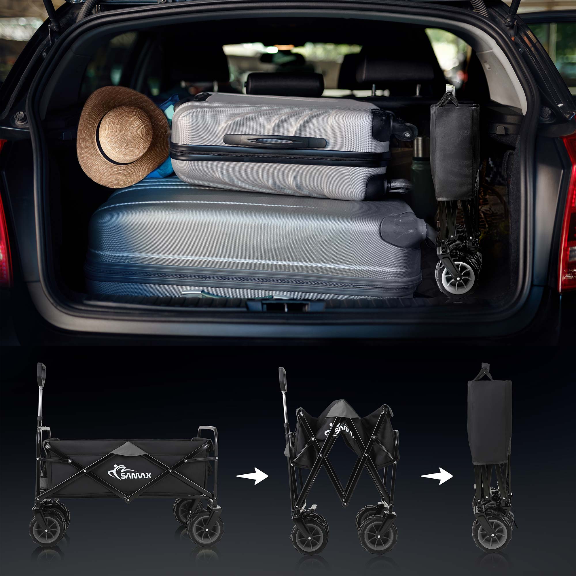 SAMAX Faltbarer Bollerwagen Offroad Camping Edition bis 200 kg - Schwarz / Grau