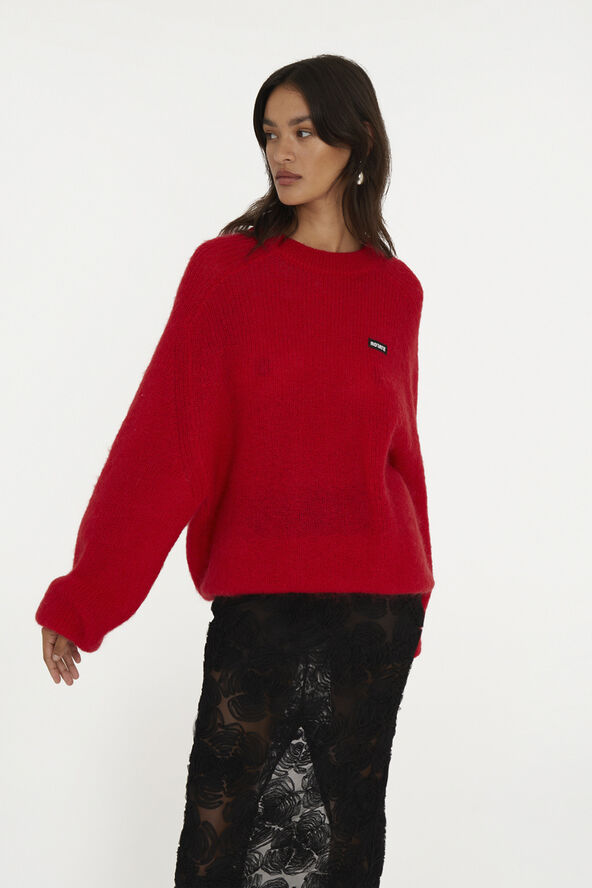 ROTATE Birger Christensen Light Knit Logo Sweater Racing red