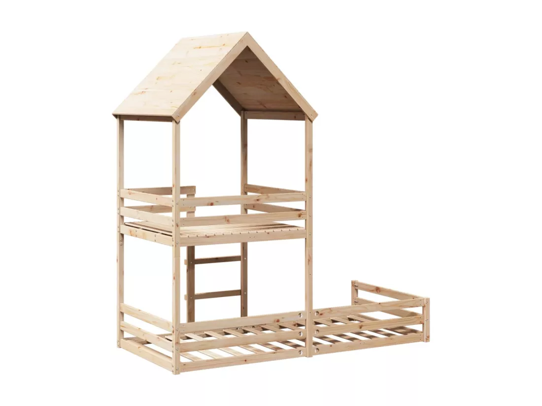 Lit superposé avec toit 90x190 cm bois massif de pin