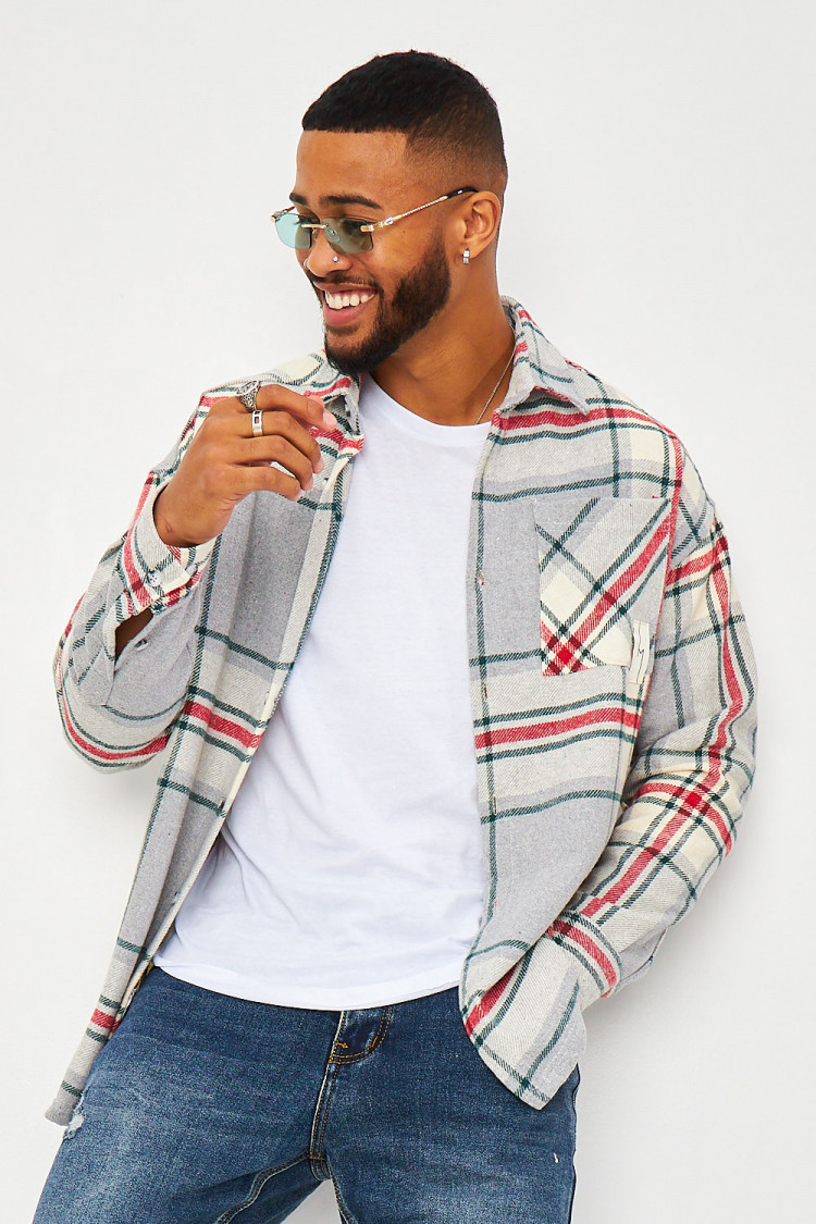 Chemise épaisse grise à carreaux