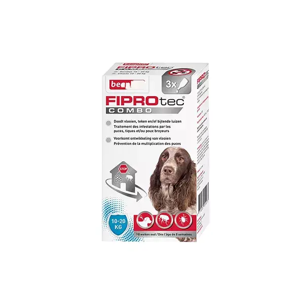 Pipetas combinadas Beaphar Fiprotec para pulgas, carrapatos e piolhos, para cães (10-20 kg) 1,34 ml x 3 unidades