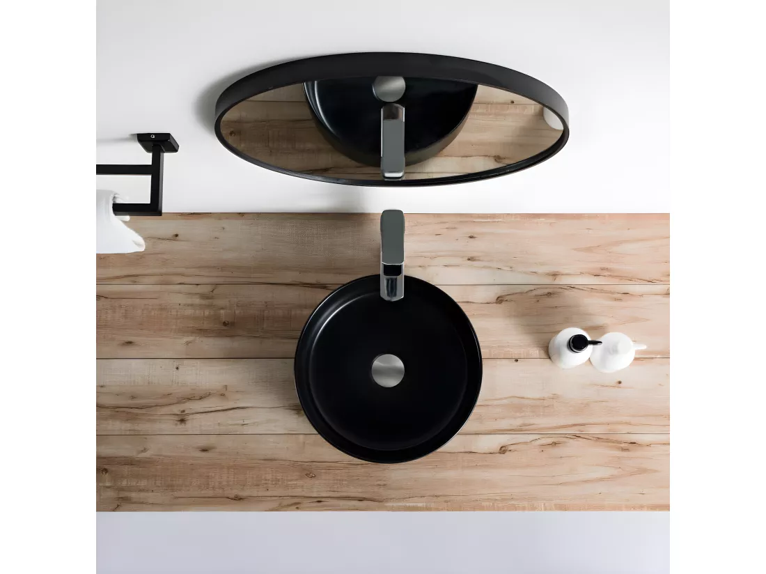 Vasque à poser ronde en céramique MENDOZA noir mat Ø36 cm