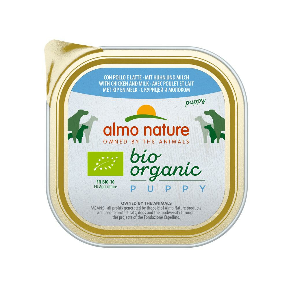 9x Almo Nature Bio Organic Puppy Hondenvoer Kip en Melk300 gr
