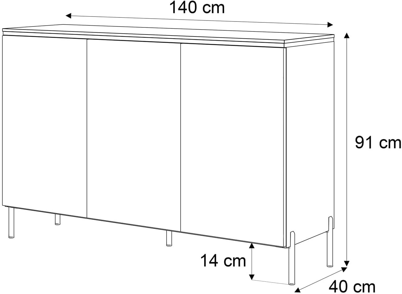 Lookway Kommode Aurora II Kaschmir Matt mit DREI Türen und Goldener Dekorleiste – Hängend oder auf eleganten Füßen – Modernes Schlafzimmermöbel (gerade Gold Chrom Beine)