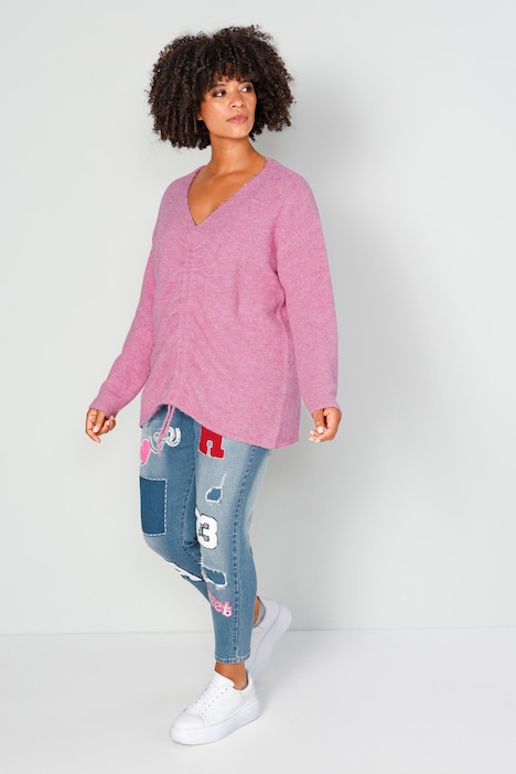 Pullover mit Raffung im Vorderteil