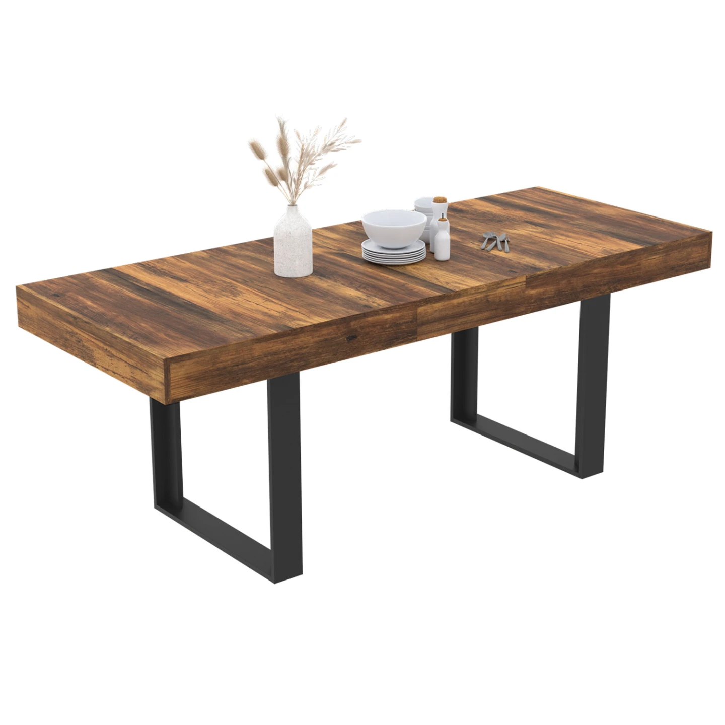 Table à manger extensible rectangle PHOENIX 4-8 personnes bois plateau HAWKINS 160-200 cm