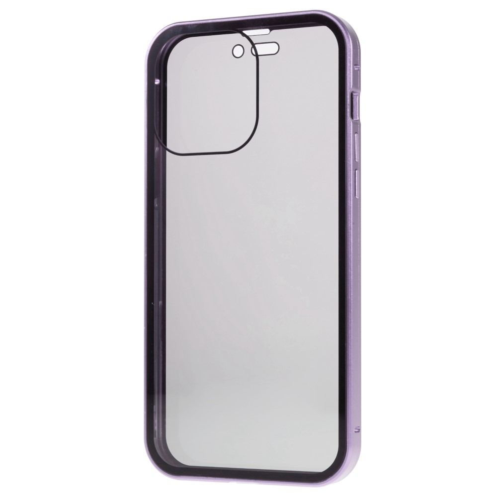 iPhone 14 Pro Magnetische Alu Schutzhülle mit Panzer Glas Backcover   Privacy Glas Displayschutz (Magnet-Technologie) - Violett