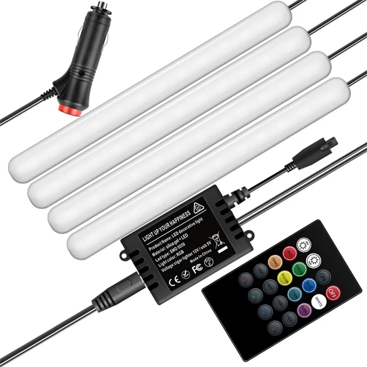 (4er Set) Lichtleisten  Auto Licht RGB Fussraumbeleuchtung für KFZ Innenraum / Sound Control   Fernbedienung / Zigarettenanschluss-Kompatibel - Bunt