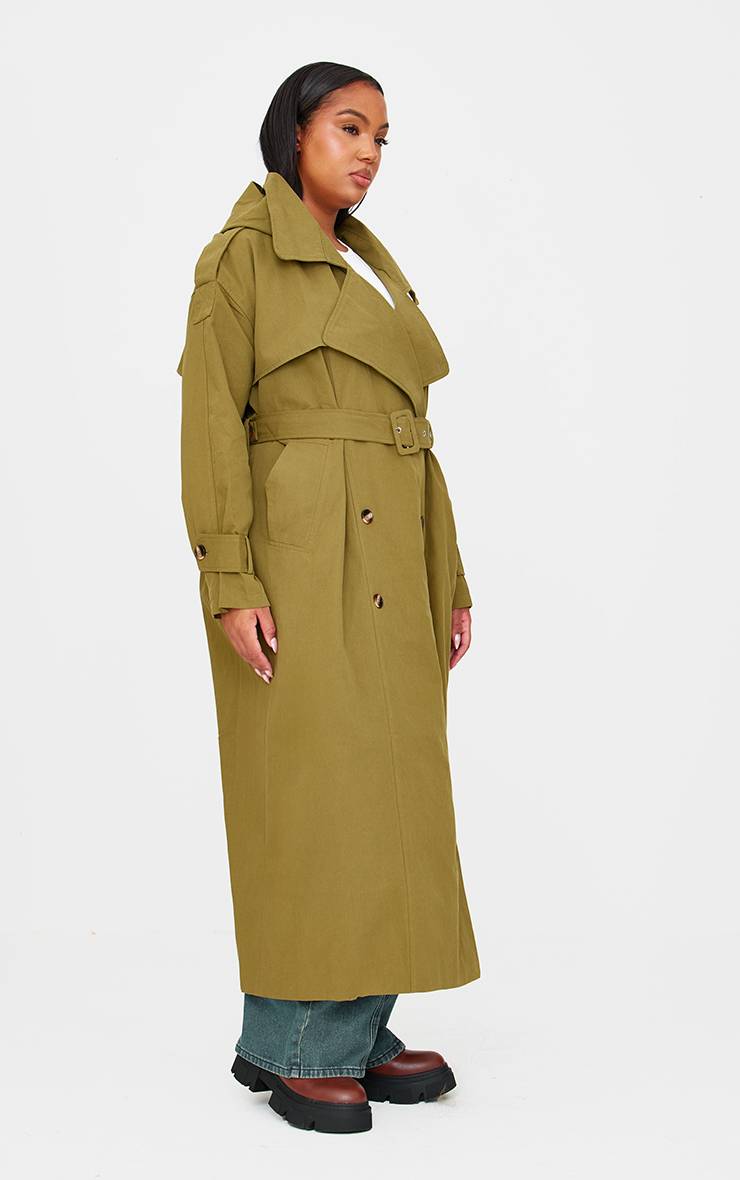 Kaki Trench-coat Oversize À Casynthétiqueche En Tissu Tissé Grande Taille