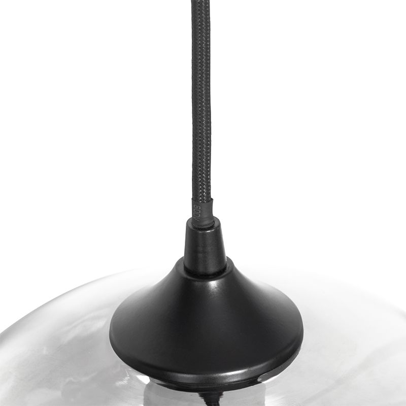 Art Deco hanglamp zwart met glas smoke langwerpig 3-lichts - Busa