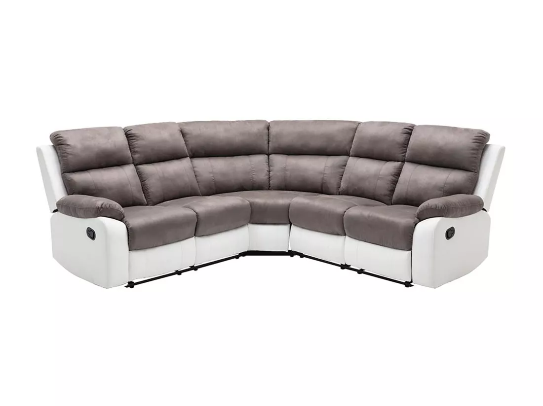 Canapé d'angle relax gris et blanc en microfibre et simili TOLZANO
