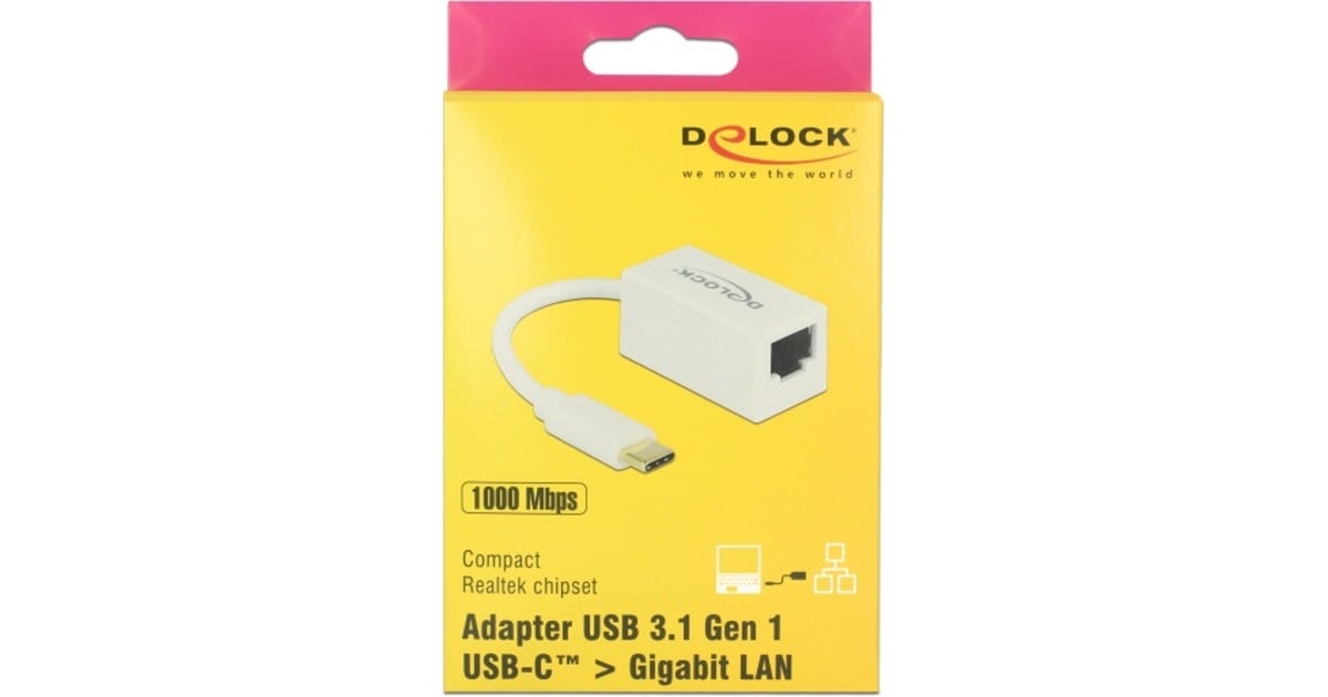 DeLOCKSuperSpeed USB-C (USB 3.1 Gen 1) male > Gigabit LAN 10/100/1000 Mbps compact adapter  (Wit, 0,135 meter)
