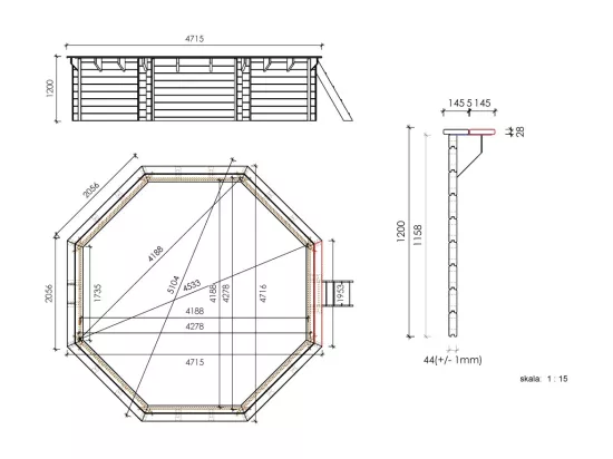 Piscine en bois 4,71x4,72 - H.1,20 m - avec filtration et coffre - BAS753OSP+SZA7 - ALTANKA