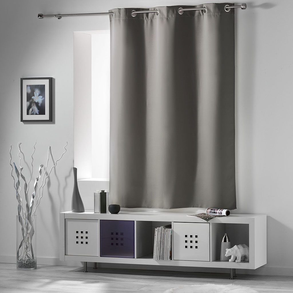 Rideau occultant à œillets ronds polyester gris perle 135x180cm