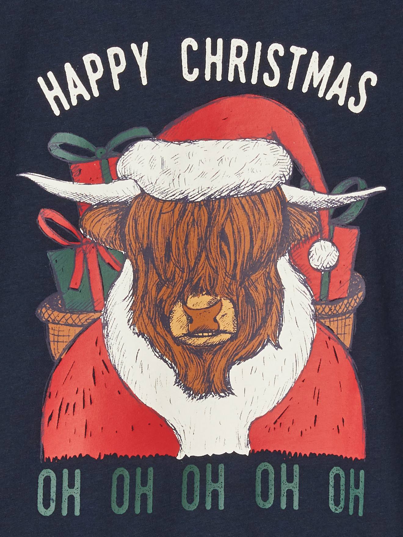 Camiseta natalina com estampa divertida de animais, para meninos, azul-escura lisa com desenhos.