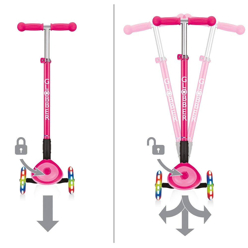Globber PRIMO Faltbarer Scooter mit Beleuchtung, Fuchsia Pink