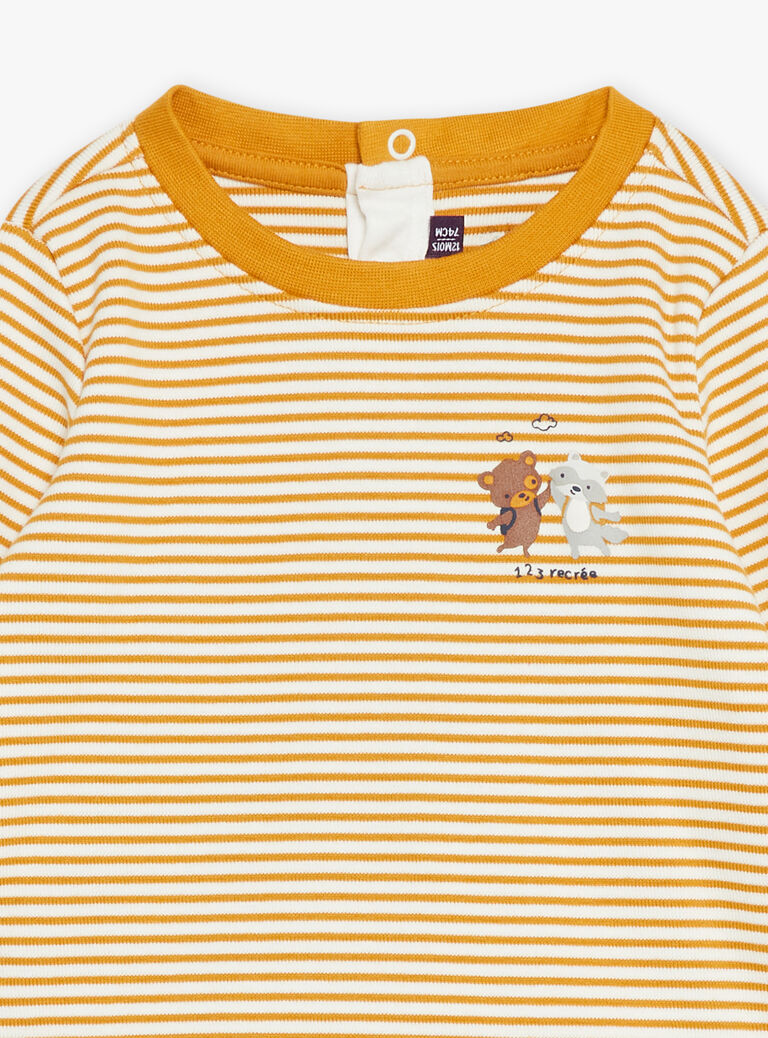 T-shirt écru à manches longues à imprimé à rayures