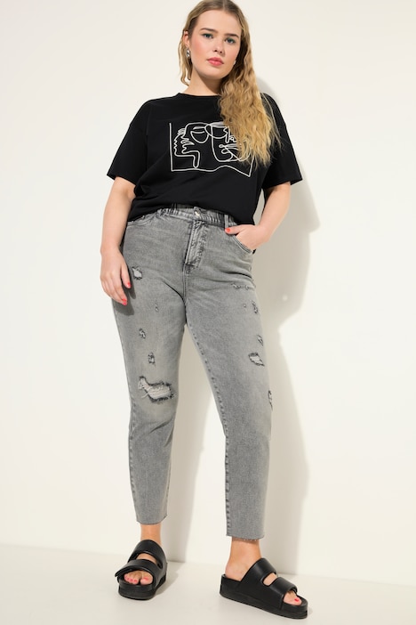 Mom-Jeans, HighWaist, destroyed, 5-Pocket
