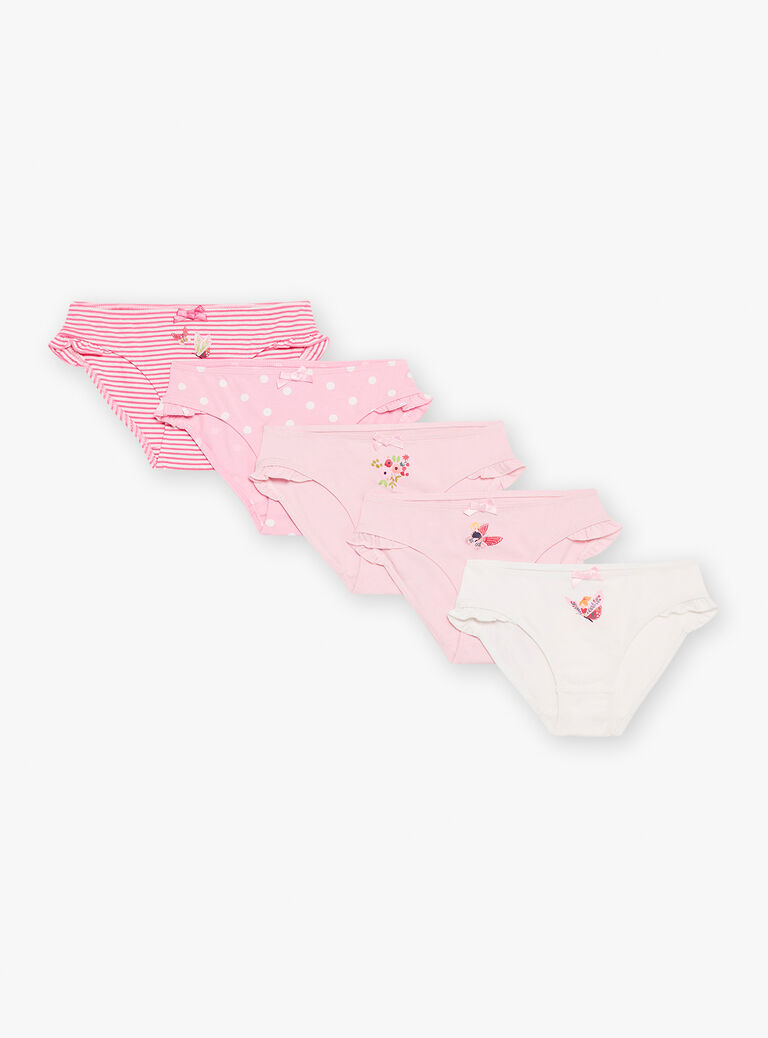 5 culottes roses à imprimé à rayures, à pois et à motif papillons