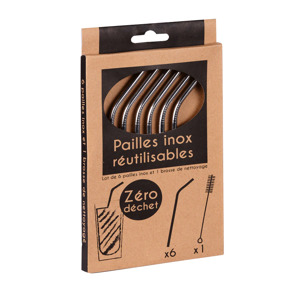 Boite de 6 pailles en inox avec écouvillon Trend'up