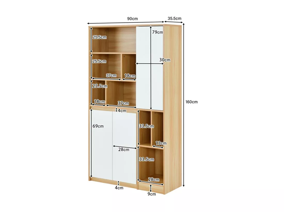 Vitrine avec 3 portes et étagères réglables - panneaux de particules - Naturel & Blanc