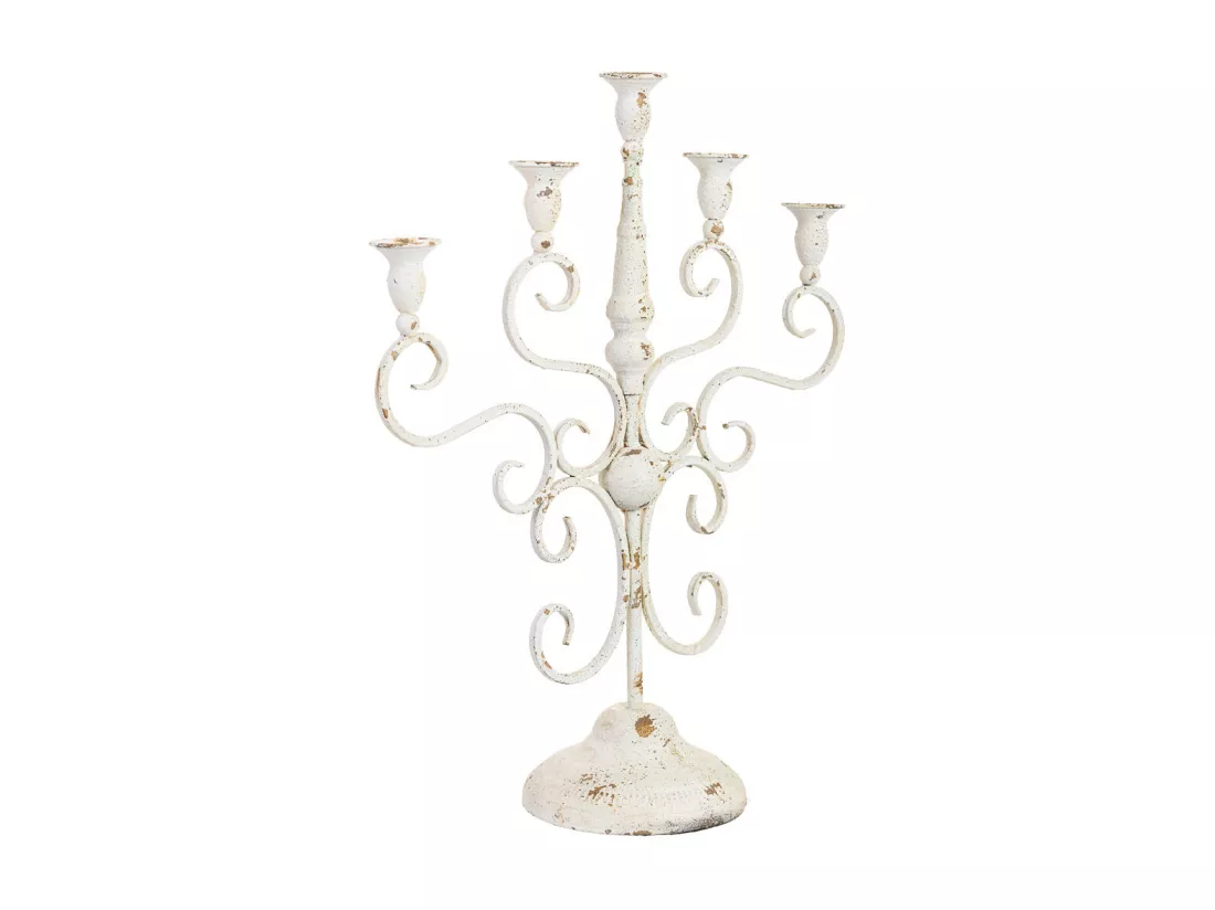 Candélabre en métal pour 5 bougies, finition vieillie, 42x16x49,5h cm