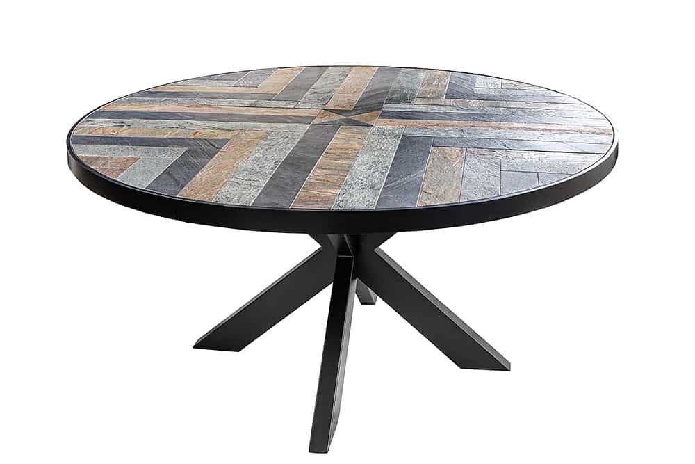 Runder Esstisch MOUNTAIN SOUL 120cm schwarz grau Naturstein Eisen Sterngestell