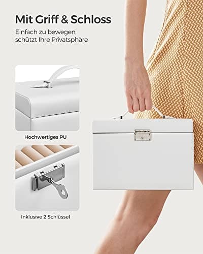 Elegant hvit smykkeskrin med reiseveske og speil