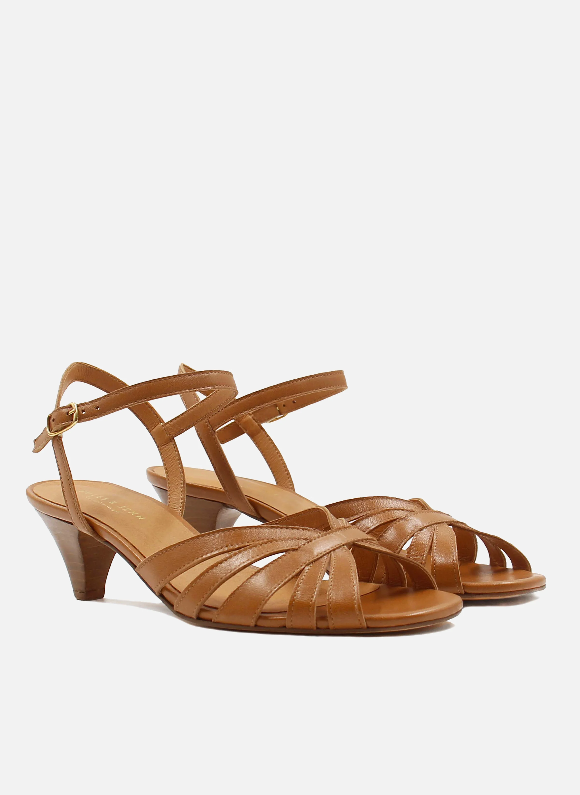 Sandales moyen talon brides cuir lisse | Marron