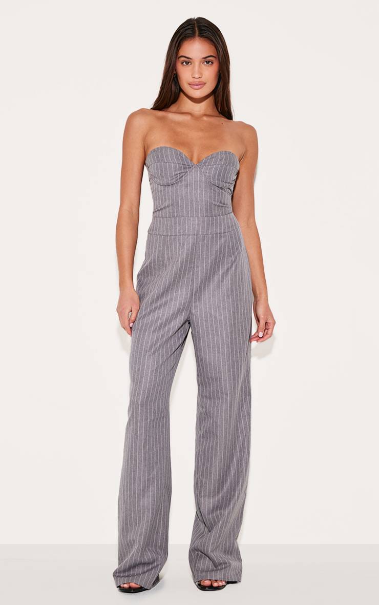 Gris Combinaison-pantalon Bustier Corset À Rayures Tennis Et Jambes Droites