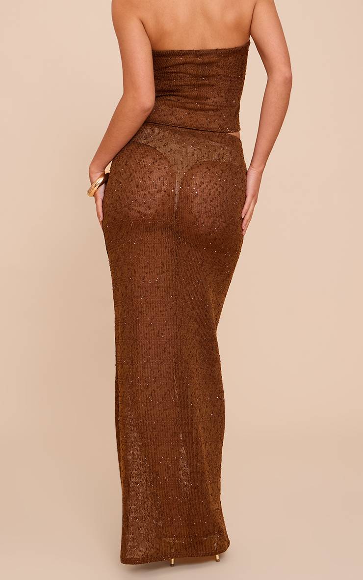 Chocolat Jupe Longue À Sequins Texturés