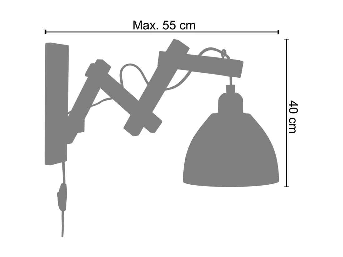 Applique abajour cuivré, bois articulé 55cm.