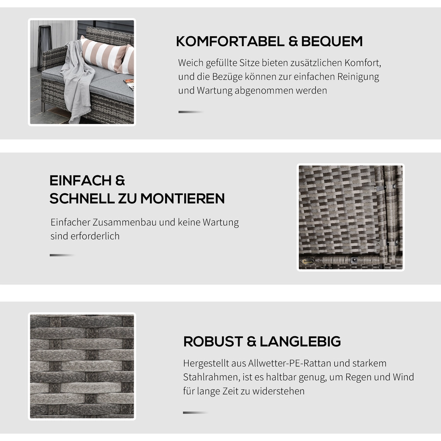 Outsunny Rattan Loungesofa als 3-Sitzer grau