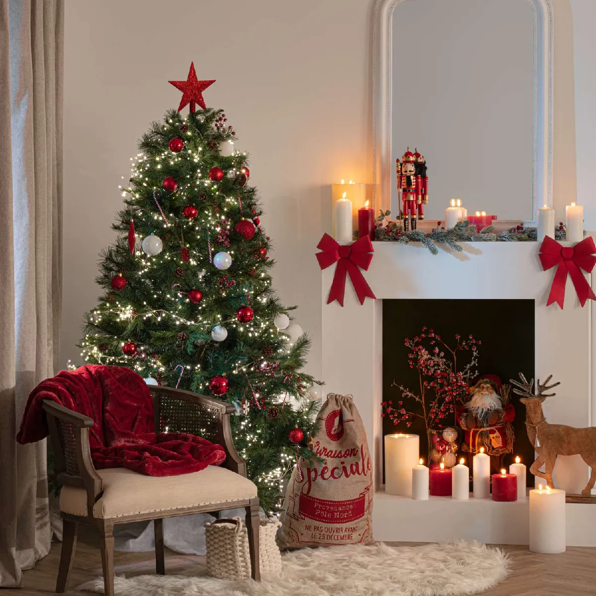 Atmosphera, Createur D'Interieur Atmosphera Tapis Sapin Noël Duveteux - D. 90 cm - Blanc