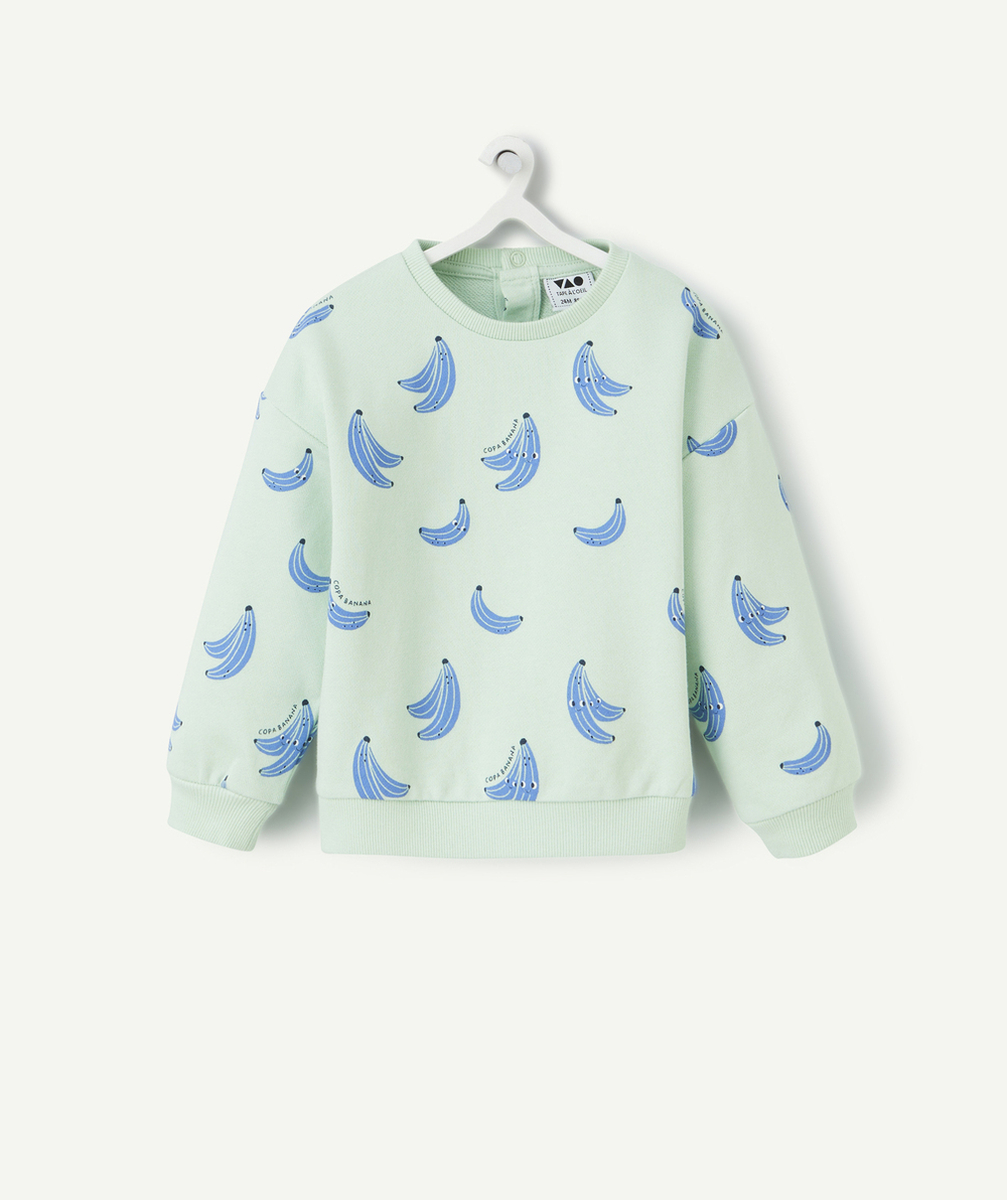 sweat bébé garçon en coton bio vert imprimé avec bananes bleues