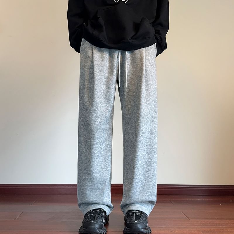 Obikan - Hoge taille effen fleece gevoerde rechte joggingbroek