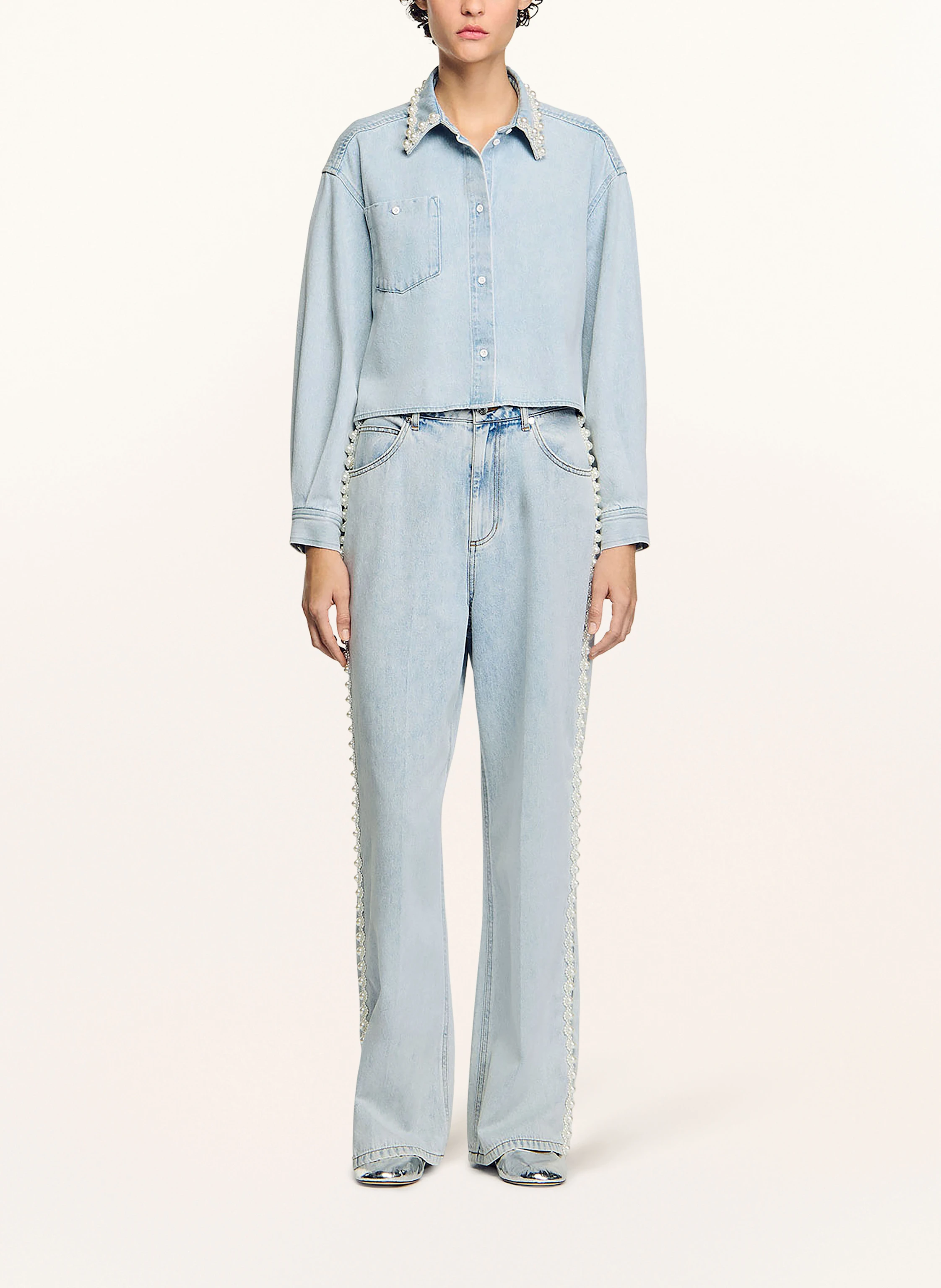 SANDRO Hemdbluse in Jeansoptik