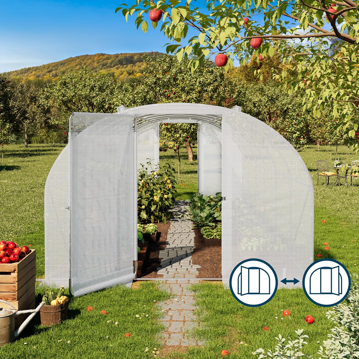 TOOLPORT Foliengewächshaus Gewächshaus 3x4m Premium mit schwenkbarer Türkonstruktion PE-Plane 180 g/m² weiß transparent