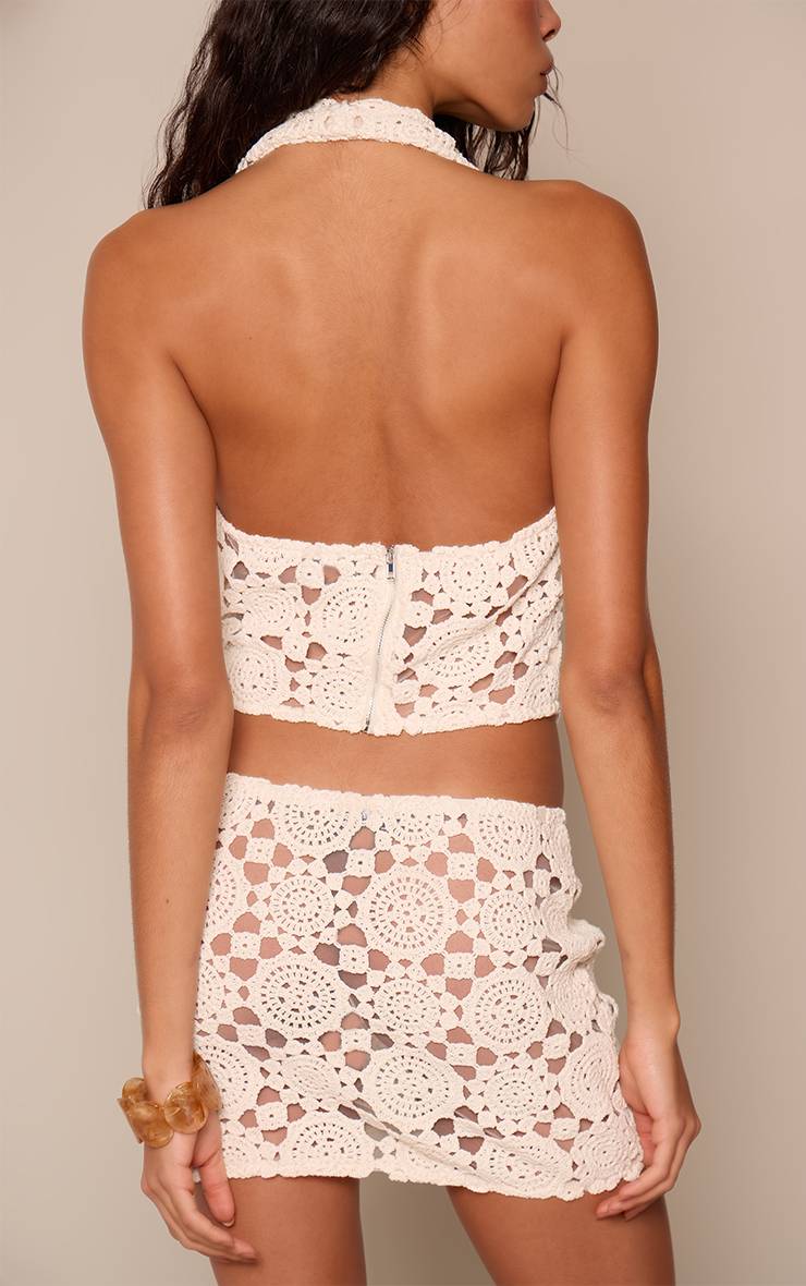 Crème Ensemble Jupe Mini Taille Basse En Crochet