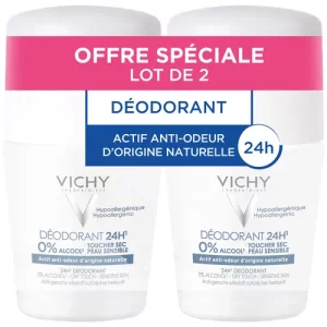 Déodorant 24H actif anti-odeur d'origine naturelle toucher sec - Roll-on - LOT 2x50ml