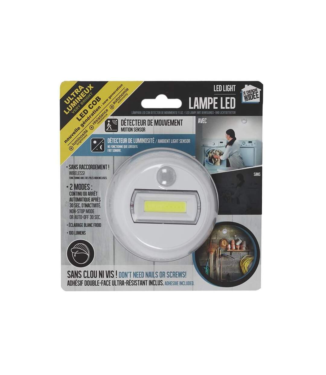Paris Prix - Lampe Led Décteur De Mouvement cob 8cm Blanc