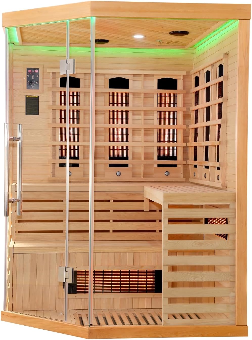 SANOTECHNIK Infrarotkabine Deluxe – Infrarotsauna für 3–4 Personen 150×150×200cm | 8 Vollspektrum-Strahler + 1 Carbon-Platte (2580W), LED-Farblicht, Bluetooth-MP3 – Art.Nr.: J21150