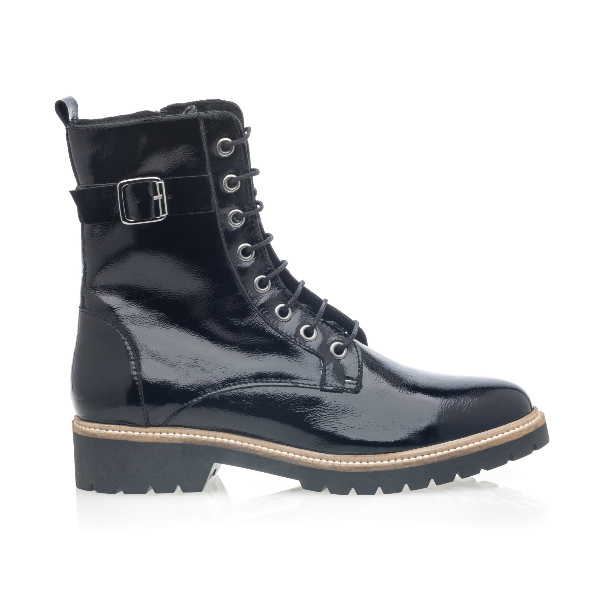Bottines à lacets Femme en cuir noir vernis