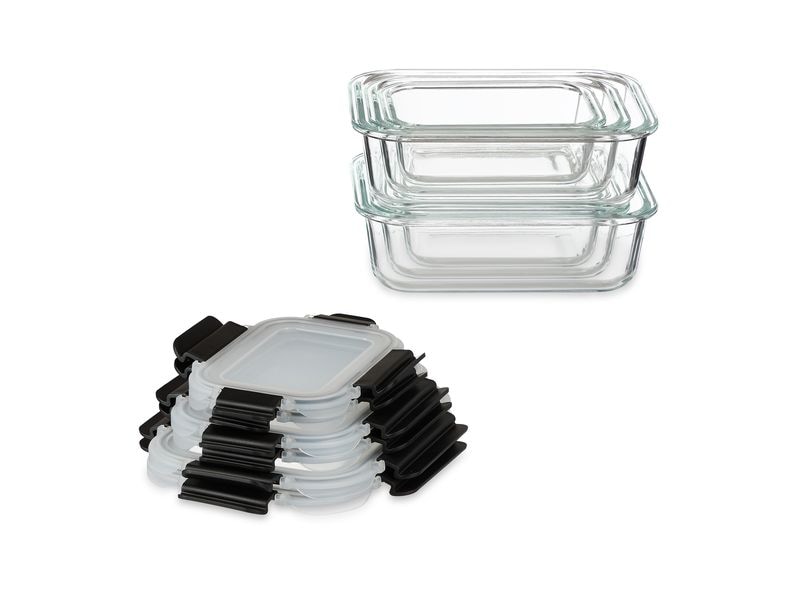 relaxdays Vorratsdose Set mit Deckel 12 Stück, Transparent Frischhaltebehälter in 5 verschiedenen Grössen