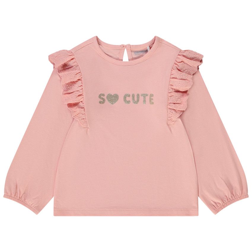 T-shirt manches longues volantées et brodées pour bébé fille - Multicolore
