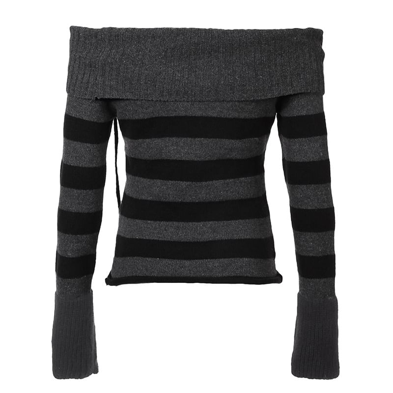 Trisica - Gestreepte trui met vetersluiting en off-shouldermotief